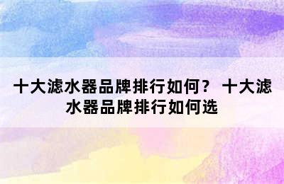 十大滤水器品牌排行如何？ 十大滤水器品牌排行如何选